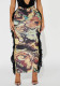 Women Spring Summer Fringe Trim Printed Sexy Midi Skirt