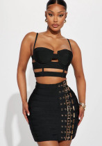 Women Cami Top and Pu Leather Skirt Two Piece Set
