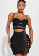 Women Cami Top and Pu Leather Skirt Two Piece Set
