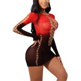Women Multi-Color Gradient White Hollow Out Lingerie