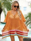 Women Summer Hollow Knit Long Sleeve Sunscreen Beach Cover-Up Top