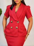 Plus Size African Women Summer Elegant Turndown Collar Top and Skirt Two Piece Set