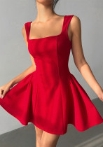 Women Square Neck Sleeveless Red Mini Dress Women Square Neck Sleeveless Red Mini Dress