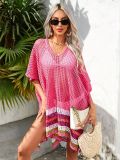 Women Summer Hollow Knit Long Sleeve Sunscreen Beach Cover-Up Top
