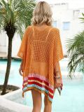 Women Summer Hollow Knit Long Sleeve Sunscreen Beach Cover-Up Top