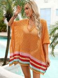 Women Summer Hollow Knit Long Sleeve Sunscreen Beach Cover-Up Top