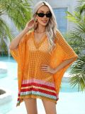 Women Summer Hollow Knit Long Sleeve Sunscreen Beach Cover-Up Top