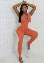 Women Autumn Zipper Striped Patchwork Jumpsuit Women Autumn Zipper Striped Patchwork Jumpsuit