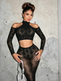 Women Hollow Out Long Sleeve Top and Pant Two Piece Set