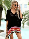Women Summer Hollow Knit Long Sleeve Sunscreen Beach Cover-Up Top