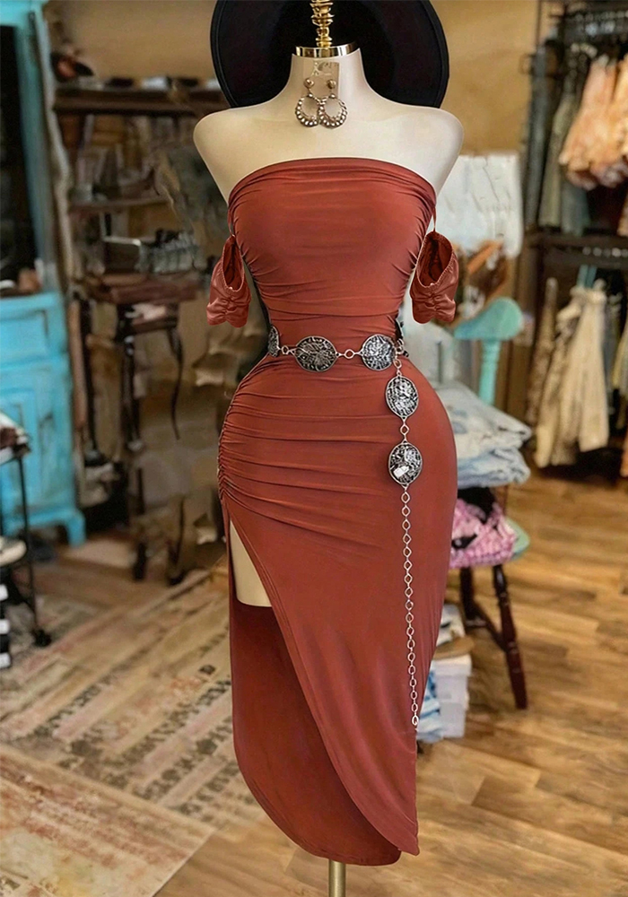 Strapless Irregular Slit Bodycon Dress for Evening Parties