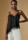 Women Sexy V Neck Spaghetti Strap Irregular Lace Patchwork Top