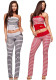 Women Sexy Stretchy Striped Printed Strapless Tank Top and Long Pants Two Piece Set