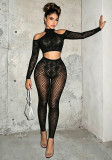 Women Hollow Out Long Sleeve Top and Pant Two Piece Set