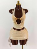 Women Sexy Backless Halter Neck Top and Skirt Set