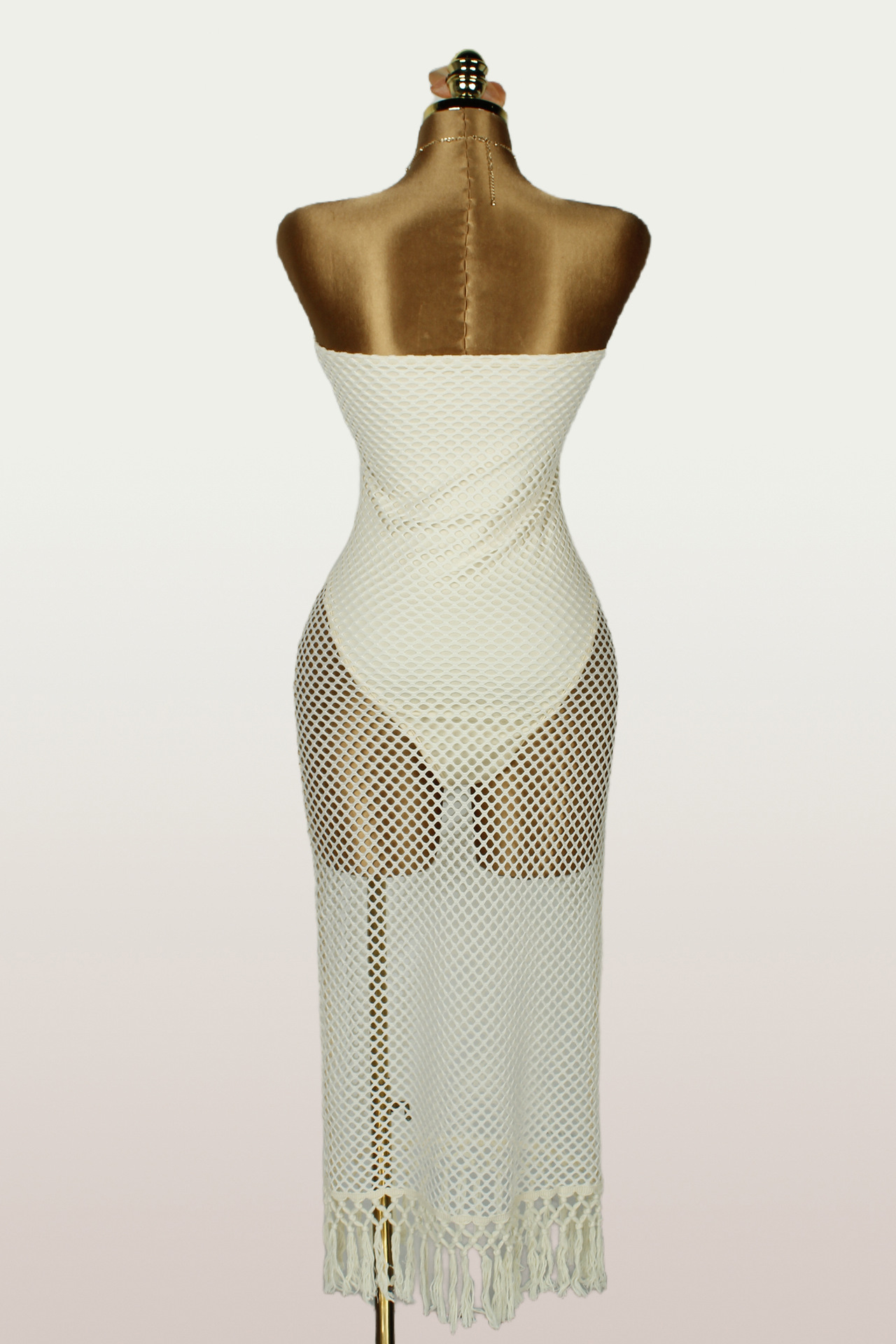 Hollow-Out Fringe Strapless Bodycon Dress for Holiday Parties