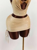Women Sexy Backless Halter Neck Top and Skirt Set