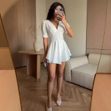 Women Summer V Neck Lantern Sleeve Dress