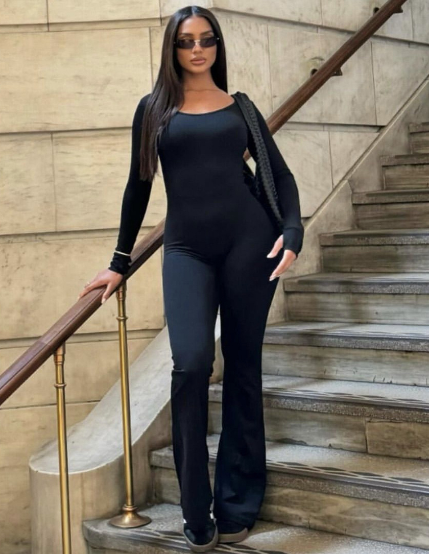 Long Sleeve Backless Bodycon Jumpsuit for Club Nights