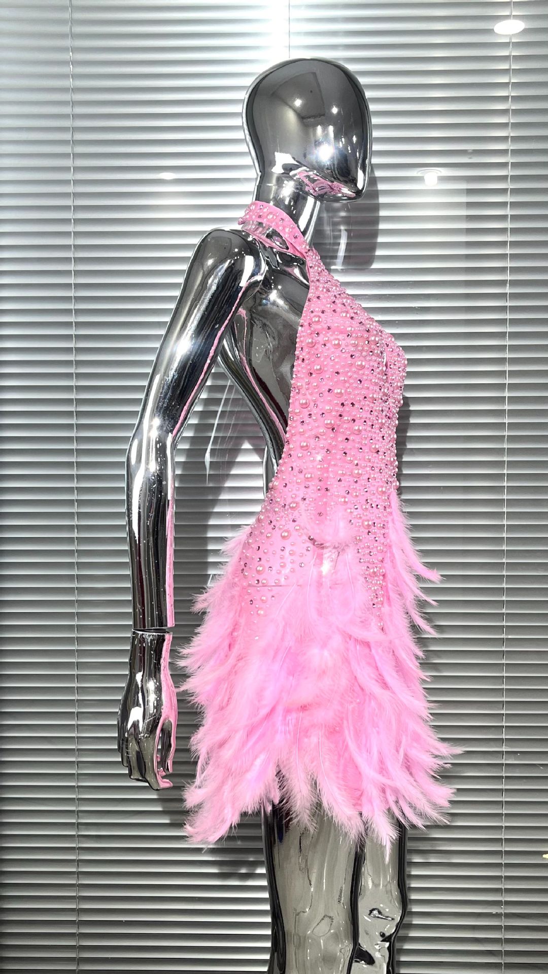 Beaded Feather Sleeveless Dress for Evening Parties