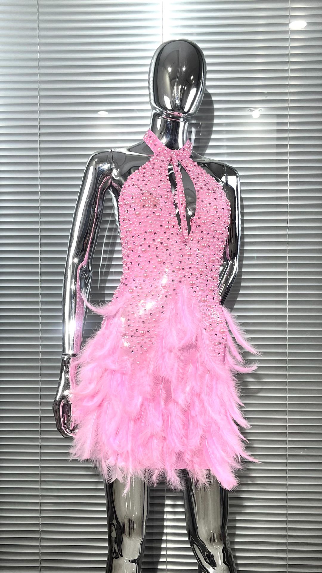 Beaded Feather Sleeveless Dress for Evening Parties