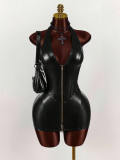Women Sexy V Neck Zipper Halter Neck Backless Bodycon Dress