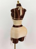 Women Sexy Backless Halter Neck Top and Skirt Set