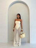 Women Holiday Hollow Out Sexy Fringe Strapless Bodycon Dress
