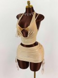 Women Sexy Backless Halter Neck Top and Skirt Set