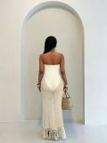 Women Holiday Hollow Out Sexy Fringe Strapless Bodycon Dress