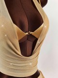 Women Sexy Backless Halter Neck Top and Skirt Set