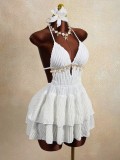 Women Sexy Halter Neck Lace-Up Multi-Layer Backless Holiday Dress
