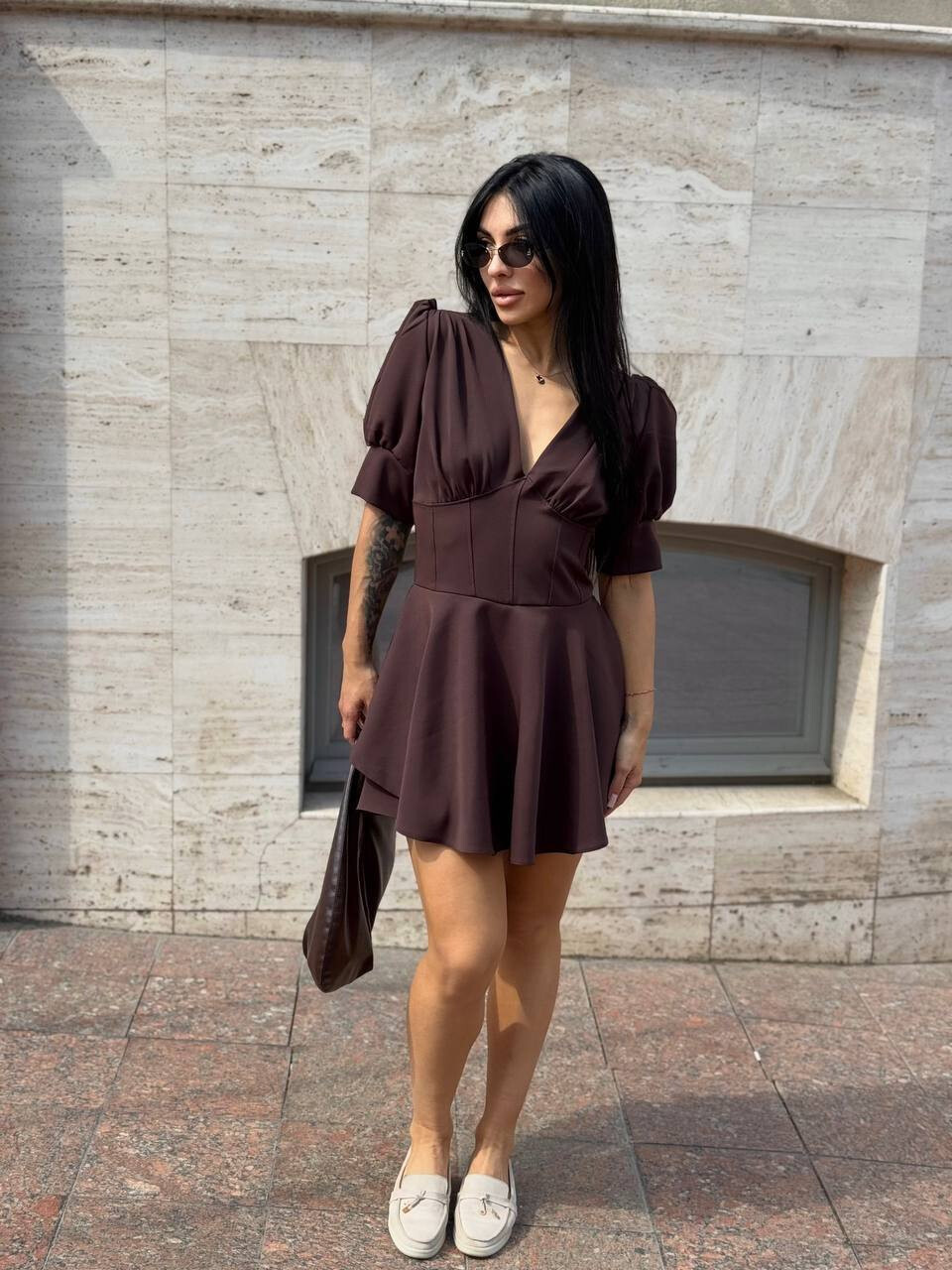 V-Neck Lantern Sleeve Dress for Summer Casual Wear