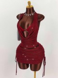 Women Sexy Backless Halter Neck Top and Skirt Set
