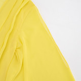 Women Summer Chiffon Hollow Out V Neck Bell Sleeve Long Sleeve Top and Shorts Two Piece Set