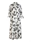 Plus Size Women Long Sleeve Printed Turndown Collar Shirt Dress
