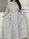 Plus Size Women Long Sleeve Printed Turndown Collar Shirt Dress