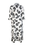 Plus Size Women Long Sleeve Printed Turndown Collar Shirt Dress
