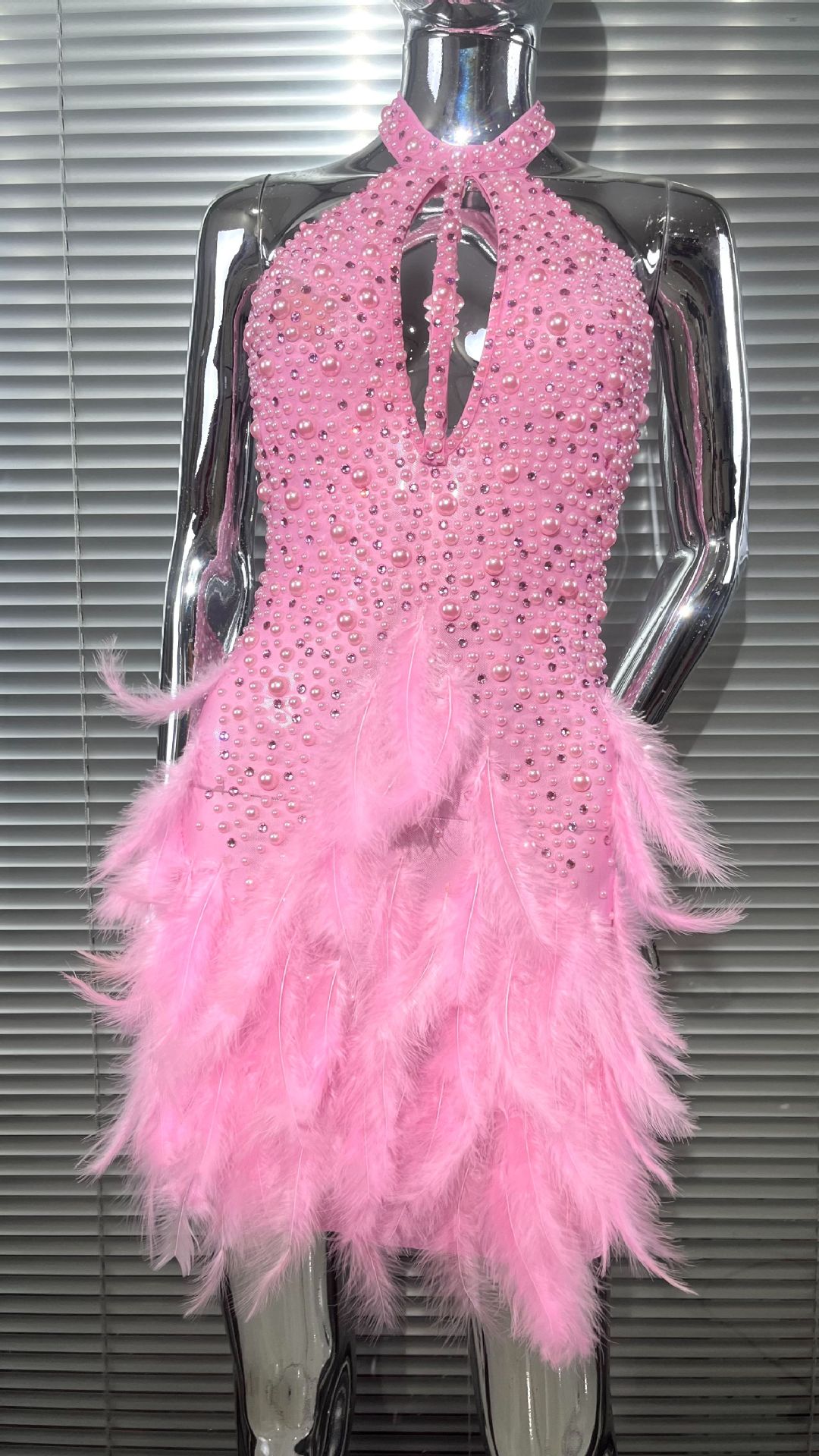 Beaded Feather Sleeveless Dress for Evening Parties