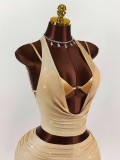 Women Sexy Backless Halter Neck Top and Skirt Set