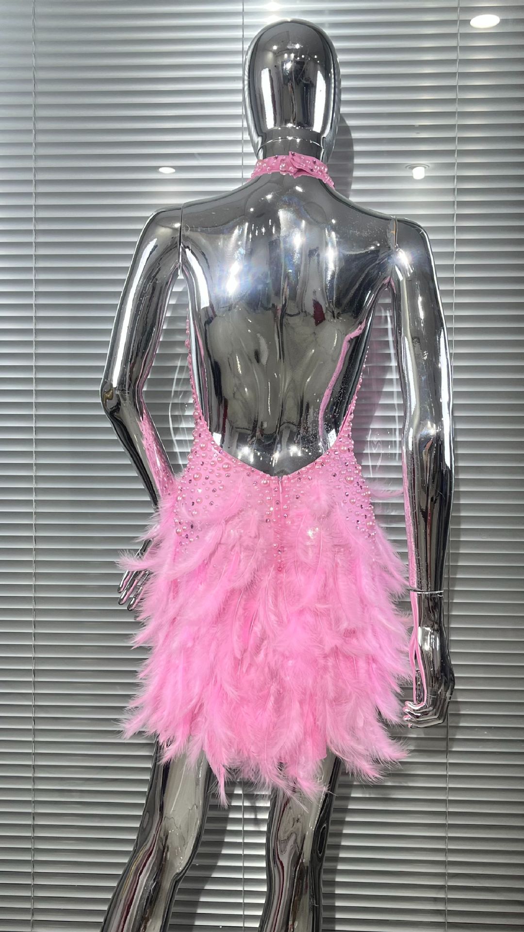 Beaded Feather Sleeveless Dress for Evening Parties
