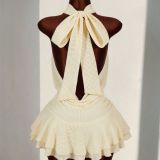 Women Sexy Floral Backless Lace-Up Tiered Dress