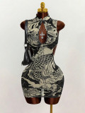 Women Mesh See-Through Sleeveless Backless Hollow Out Stretchy Bodycon Dress