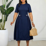 African Women Summer Round Neck Short Sleeve Dress