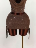 Women Sexy Backless Halter Neck Top and Skirt Set