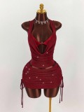 Women Sexy Backless Halter Neck Top and Skirt Set