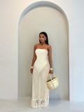 Women Holiday Hollow Out Sexy Fringe Strapless Bodycon Dress