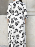 Plus Size Women Long Sleeve Printed Turndown Collar Shirt Dress