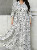 Plus Size Women Long Sleeve Printed Turndown Collar Shirt Dress