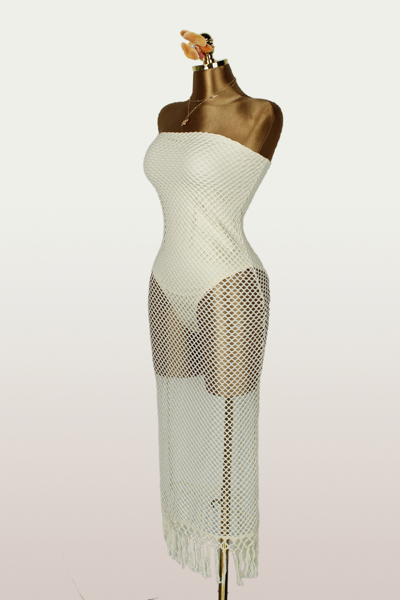 Hollow-Out Fringe Strapless Bodycon Dress for Holiday Parties
